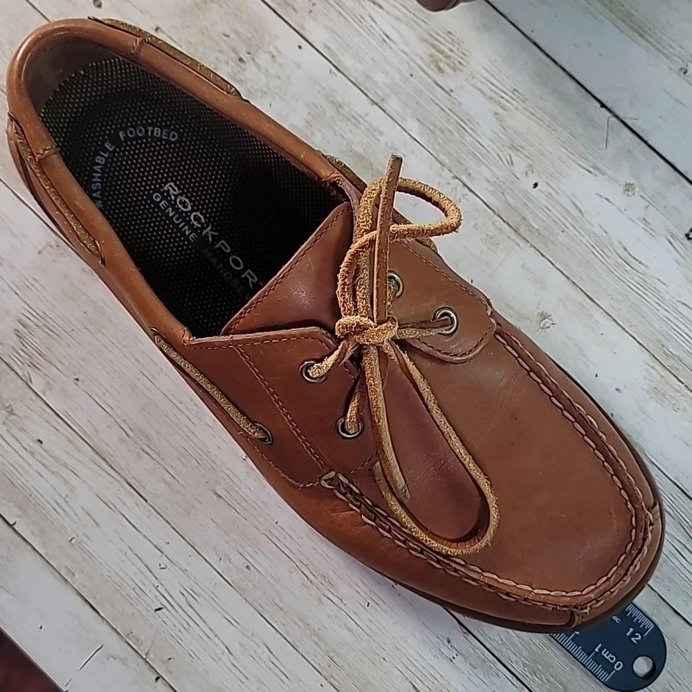 Rockport Mens Handsewn Leather Boat Style‎ Shoes Light Caramel Brown Size 8½ 8.5